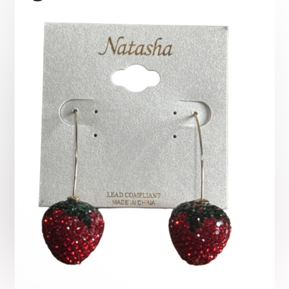 Natasha Couture Red and Gold rhinestone Strawberry Earrings - Picture 3 of 4